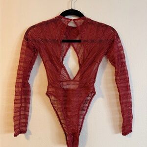 Red Lace Long Sleeve Bodysuit